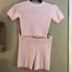 SKIMS Pink Fuzzy Pantsuit